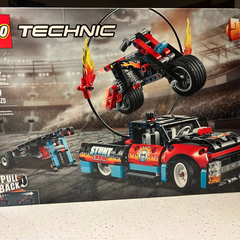 Lego Red and Black Technic Building Set with Motorcycle and Truck